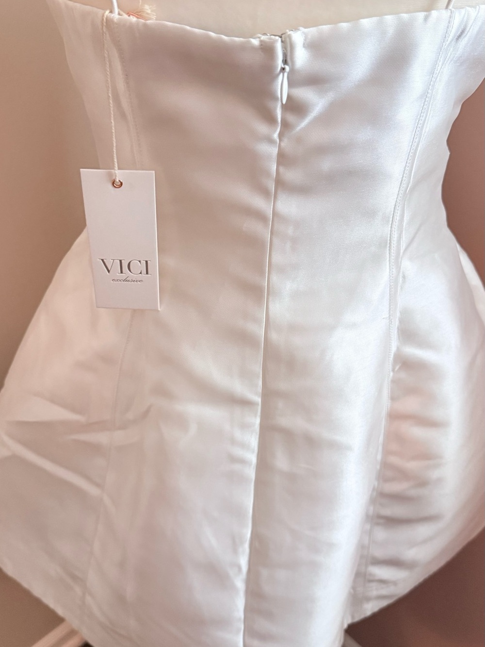 Vici Women’s Medium White Satin Rhinestone Wedding Bridal Party Mini Dress - Picture 9 of 11